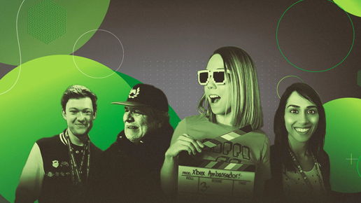 Four Xbox Ambassadors with a grey green background in bubbles