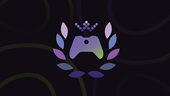 The Xbox Ambassadors logo colored in various shades of purple, pink and dark blue on a dark background with subtle curved lines.
