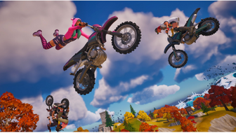 Fortnite characters fly through the air on motorcycles