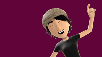 ChaoticLu's gamerpic with a burgundy background. Gamerpic depicts a person with brown hair wearing a hat and black t-shirt smiling and raising right hand in the air.