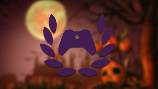 orange halloween blurred background with purple Ambassadors logo